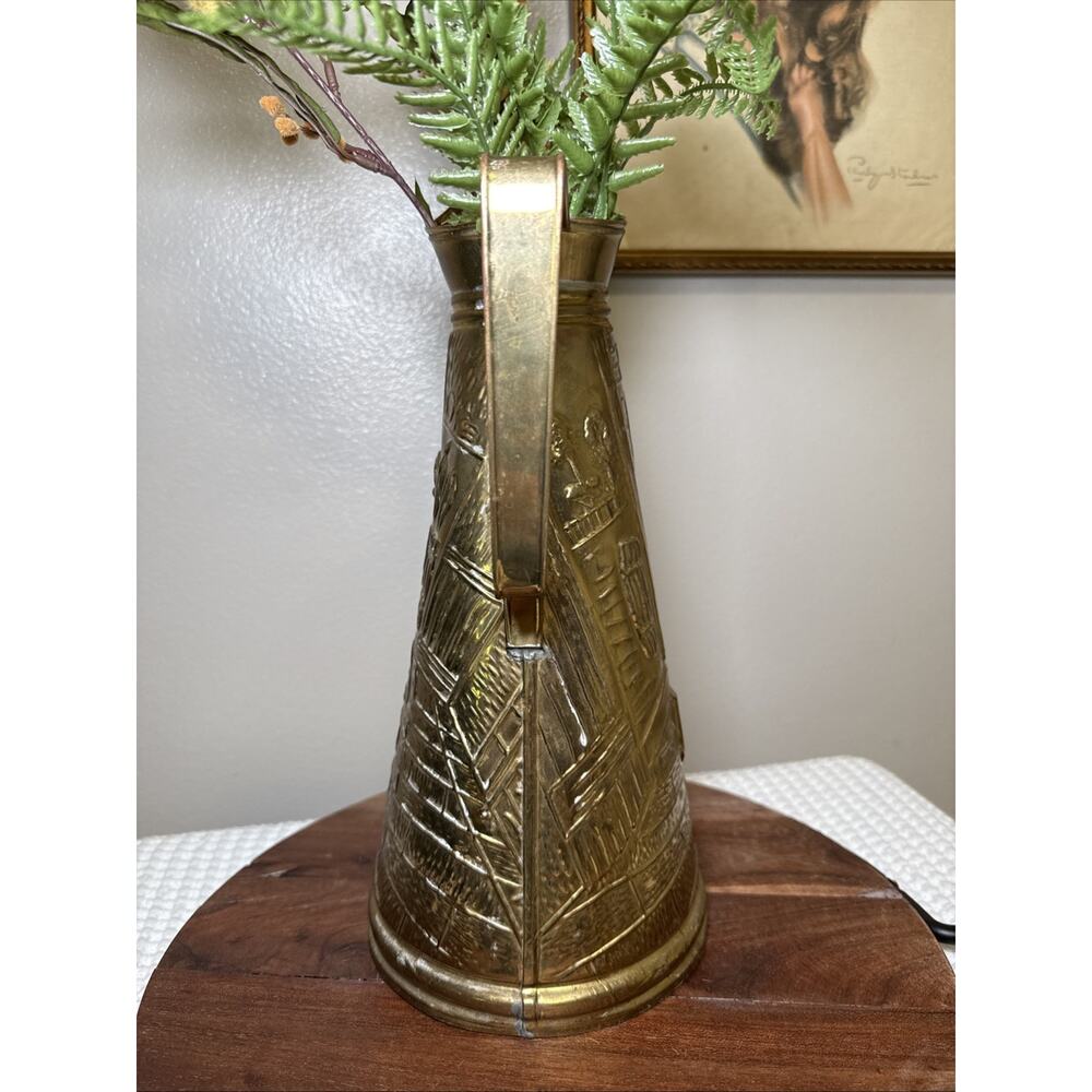 Vtg English Brass Plated Figural Pitcher Ewer 13” Hollywood Regency Vase Decor - Picture 4 of 11